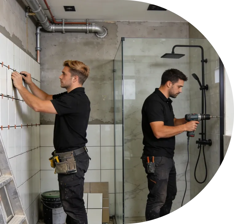 Rencon Projects team working on a bathroom renovation